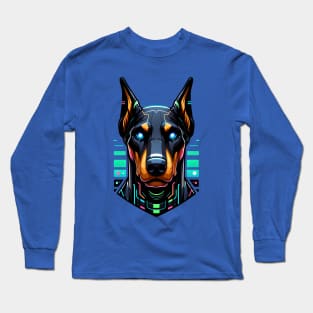 Cyberpunk Neon Furry Anthro Doberman Dog Long Sleeve T-Shirt